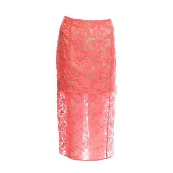 Veronica Beard Lace Pattern Midi Pink Lace Skirt - Size 6 - Picture 1 of 7